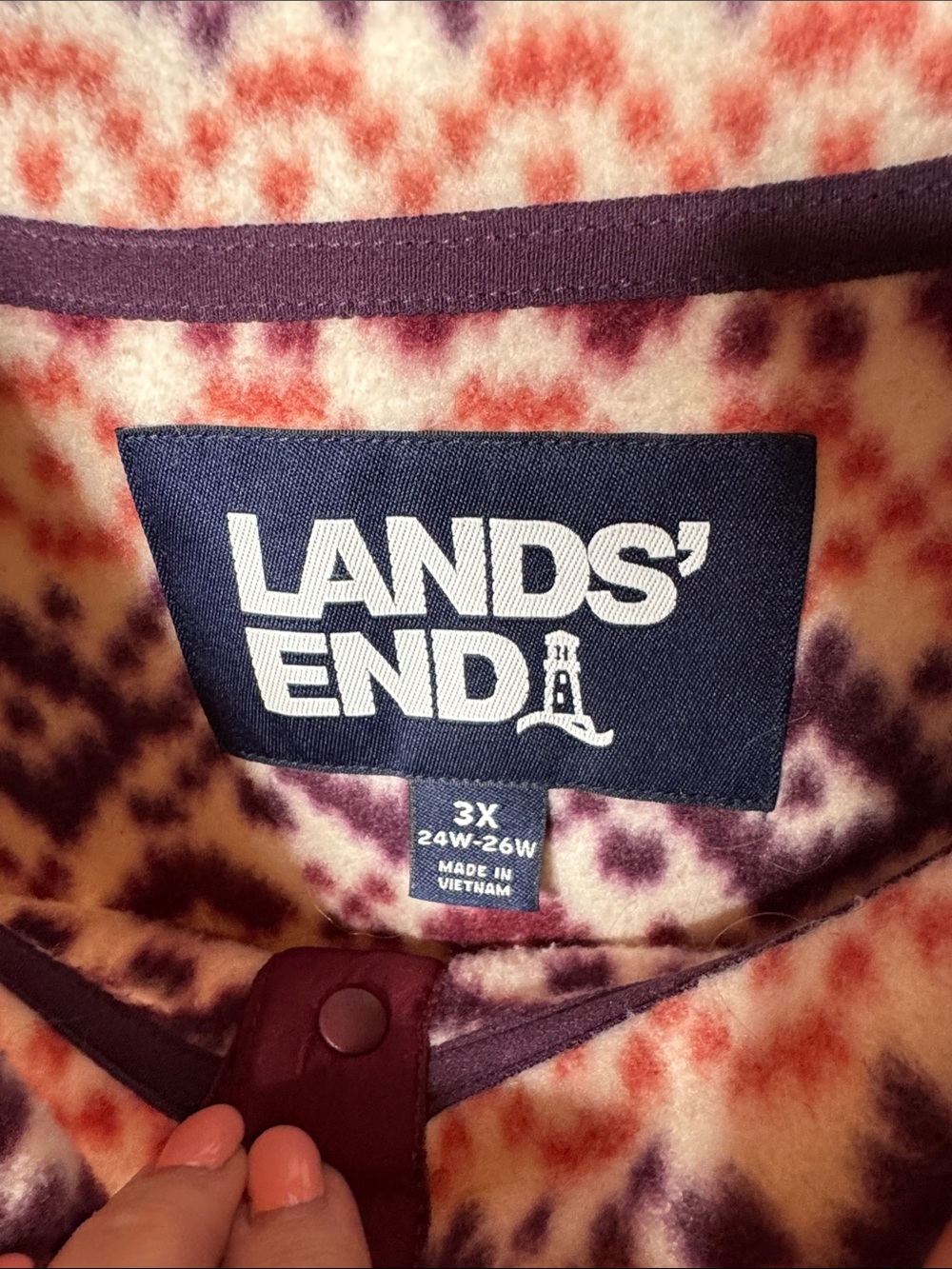 Lands’ End Heritage Snap Neck Fleece Pullover Fair Isle Print 3X 24W/26W - Picture 7 of 14